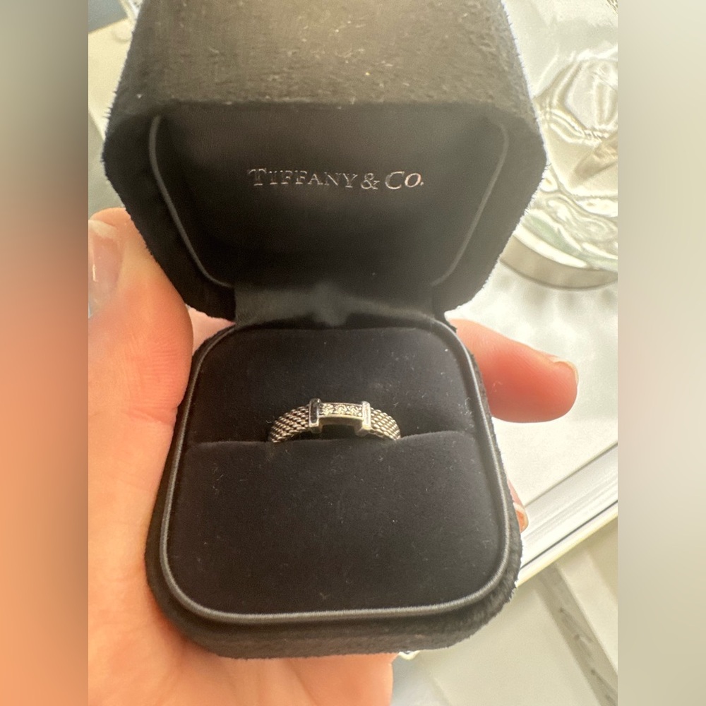 Tiffany & Co. Silver 3 diamond center Mesh Ring